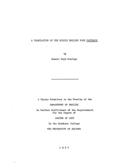 A TRANSLATION OF THE MIDDLE ENGLISH POEM PATIENCE by