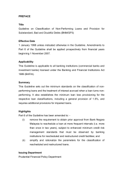 Classification of NPL and Provision for Substandard, Bad and