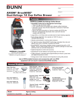 Bunn Axiom DV-3 with RFID Spec Sheet