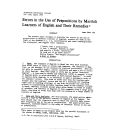 Errors in the Use of Prepositions by Maithili Learners of English and