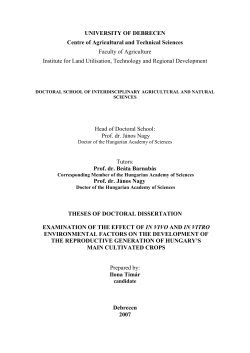 UNIVERSITY OF DEBRECEN Centre of Agricultural and