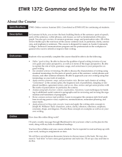 ETWR 1372: Grammar and Style for the TW About the Course