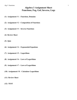 Algebra 3 Assignment Sheet Functions, Fog, Gof, Inverse, Logs