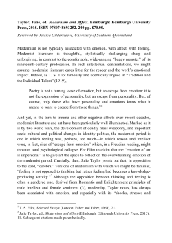 Taylor, Julie, ed. Modernism and Affect. Edinburgh: Edinburgh