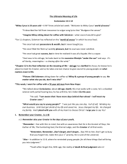 The Ultimate Meaning of Life I