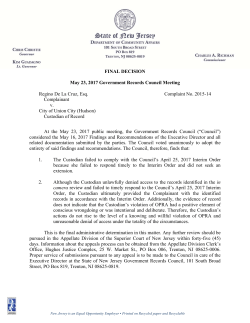 INTERIM ORDER April 25, 2017 Government Records Council