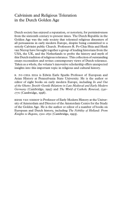 Calvinism and Religious Toleration in the Dutch