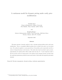 A continuous model for dynamic pricing under costly price