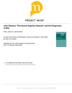 John Dewey`s "Permanent Hegelian Deposit"