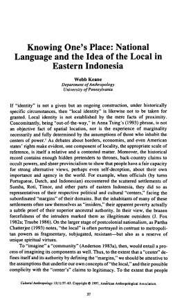 Knowing One`s Place: National Language and the Idea of the Local