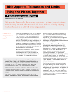 Risk Appetite, Tolerances and Limits