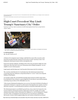 High Court Precedent May Limit Trump`s `Sanctuary City` Order