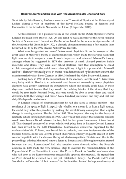 Hendrik Lorentz and his links with the Accademia dei Lincei and Italy