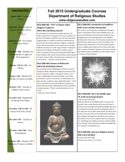 Fall 2015 Undergraduate Courses Department of Religious Studies