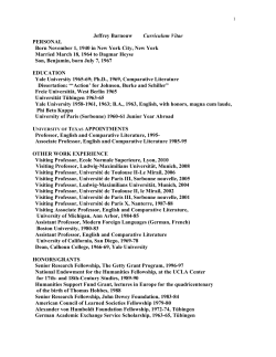 Jeffrey Barnouw Curriculum Vitae PERSONAL Born November 1