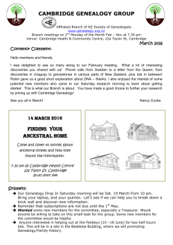 CAMBRIDGE GENEALOGY GROUP Finding your Ancestral Home