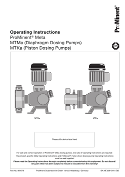 Operating Instructions ProMinent&reg; Meta MTMa (Diaphragm Dosing