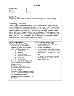 Unit Plan Grade Level: 6 Unit #: 6 Unit Name: Greece Big Idea