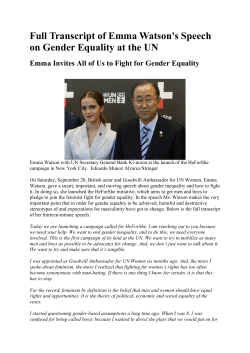 Full Transcript of Emma Watson`s Speech on Gender Equality at the