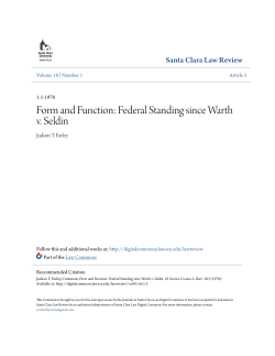 Form and Function: Federal Standing since Warth v. Seldin