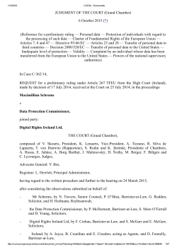 JUDGMENT OF THE COURT (Grand Chamber) 6 October 2015