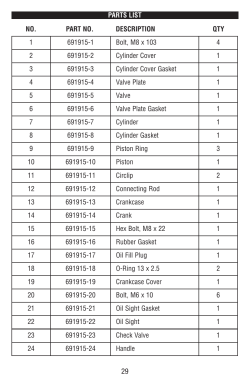 parts list no. part no. description qty