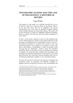 Muthu, Yega --- "Psychiatric Illness and the Law of Negligence: An