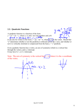 2.2:ааQuadratic Functions Note:ааThe axis of symmetry is the