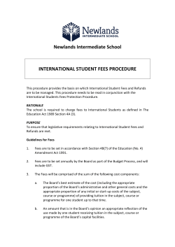 Newlands Intermediate School INTERNATIONAL STUDENT FEES