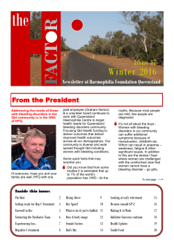 From the President - Haemophilia Foundation Queensland