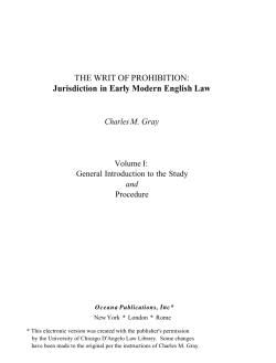 THE WRIT OF PROHIBITION: Jurisdiction in Early Modern English Law