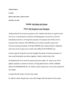 THEME: We Must Act Know TITLE: His Purpose is our Purpose