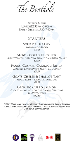 Bar Menu - Mount Falcon