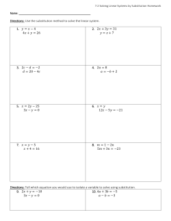 Directions: Use the substitution method to solve the linear system. 1