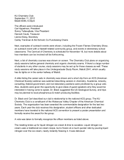 KU Chemistry Club September 11, 2012 Malott 6046, 6:30pm The