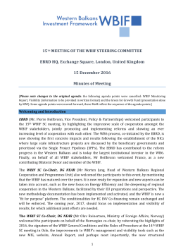 15th Meeting of the WBIF Steering Committee: Minutes of Meeting