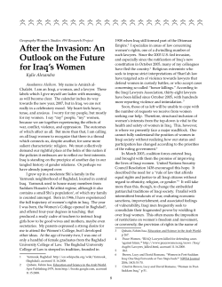 After the Invasion: An Outlook on the Future for Iraq`s Women