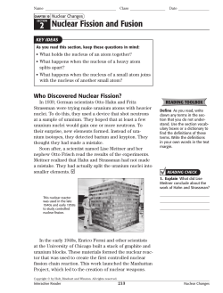 Nuclear Fission and Fusion - Somerset Independent Schools