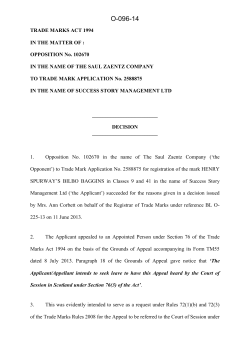 Trade Mark Appeals to the Appointed Person (O/096/14)