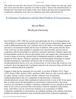 Evolutionary Explanation and the Hard Problem of Consciousness
