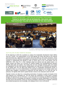HLPF FOLLOW UP AND THEMATIC REVIEWS THEMATIC
