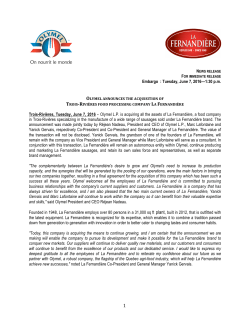 Embargo : Tuesday, June 7, 2016&mdash;1:30 pm Trois-Rivi&egrave;res