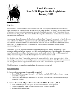 Rural Vermont`s Raw Milk Report to the Legislature January 2012