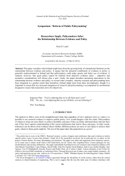 96 Symposium: `Reform of Public Policymaking` Researchers Imply