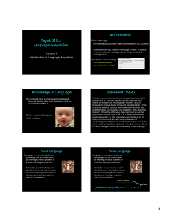 Psych 215L: Language Acquisition Administrivia Knowledge of