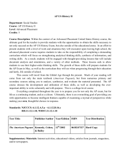 AP US History II Department: Social Studies Course: AP US History