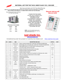 MATERIAL LIST FOR THE TACO, SHED PLAN # 1212, 12X8 SIZE