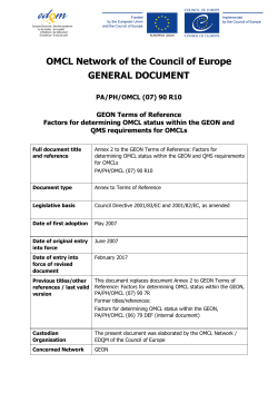 Annex 2 to the GEON Terms of Reference