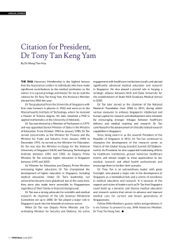 Citation for President, Dr Tony Tan Keng Yam
