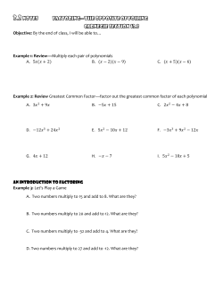 Objective: By the end of class, I will be able to&hellip; Example 1: Review